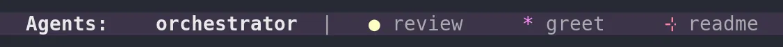 The Agents: tab bar in the Warp Agent CLI, showing the orchestrator tab and three child agent tabs with status glyphs
